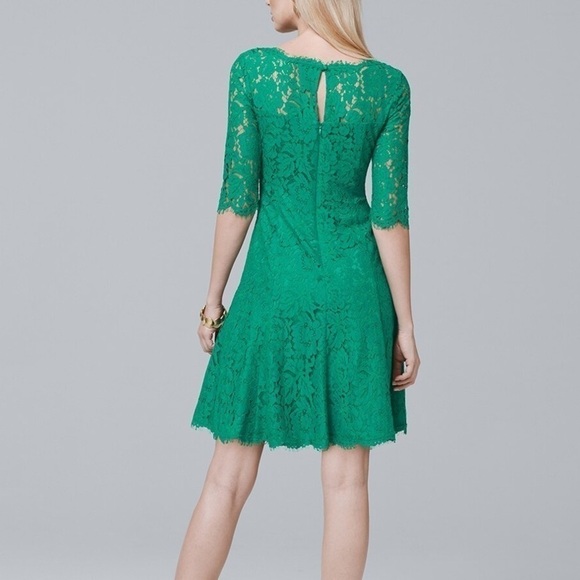 ELIZA J Lace Crochet Green Fit and Flare A-Line Cocktail Dress - Picture 2 of 16